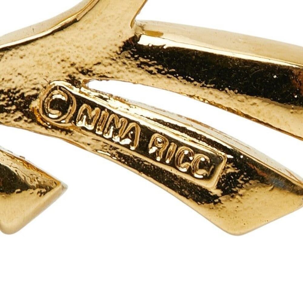 Nina Ricci Ribbon Rhinestone Brooch Gold Plated - Picture 3 of 3